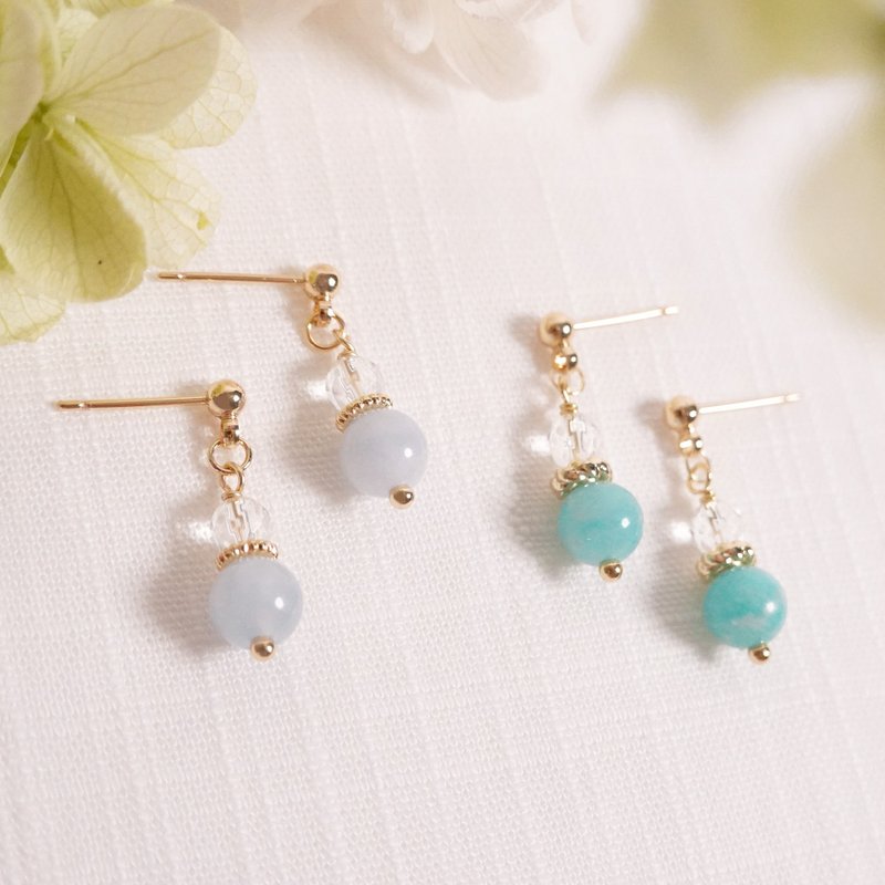 Blue Simple Crystal Earrings│Aquamarine Tianhe Stone White Crystal Can Be Changed Clip - ต่างหู - คริสตัล สีน้ำเงิน