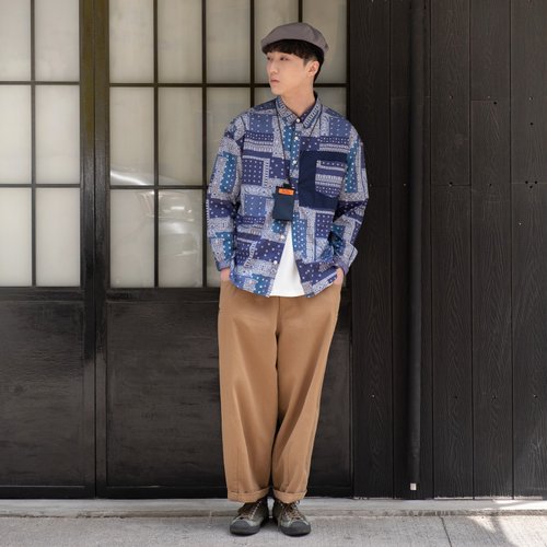 Japan Style】Paisley Patchwork Shirt - Navy (ST038) - Shop ad-lib