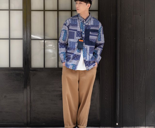 Japan Style】Paisley Patchwork Shirt - Navy (ST038) - Shop ad-lib