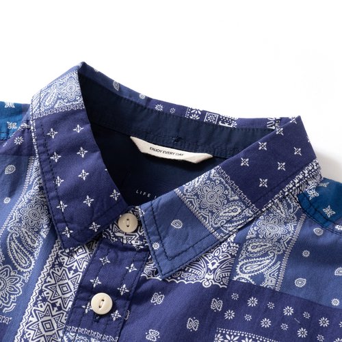 Japan Style】Paisley Patchwork Shirt - Navy (ST038) - Shop ad-lib