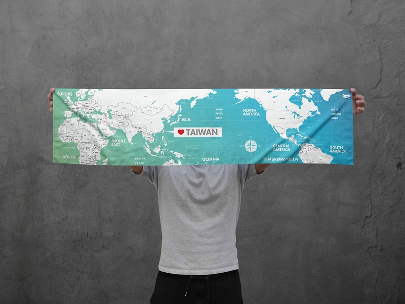 Make World map manufacturing sports towel (gradient green) - Towels - Polyester 