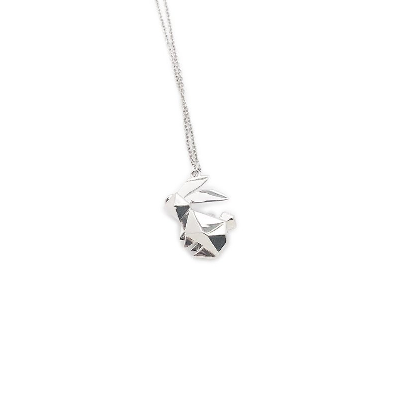 Silver Origami Bunny Aromatherapy Necklace - สร้อยติดคอ - เงิน สีเงิน