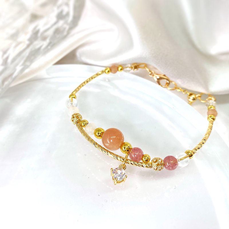 日陽|橙月亮石 草莓晶 白水晶 天然石水晶手鏈 - 手鍊/手環 - 水晶 橘色
