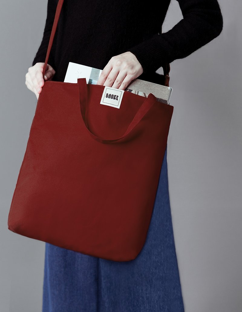 Unprinted plain surface adjustable strap three-way canvas bag / shoulder / portable / cross back / coffee red - กระเป๋าแมสเซนเจอร์ - วัสดุอื่นๆ สึชมพู