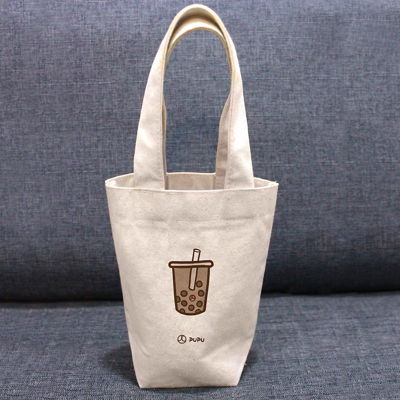 Pearl milk tea---Taiwan-made cotton and linen-Wen Chuang Shiba Inu-tote bag-environmental protection cup bag-fly planet - Handbags & Totes - Cotton & Hemp White