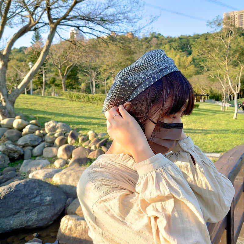[Sold out without replenishment] Shimon cotton and linen classic beret-Byzantium - หมวก - ผ้าฝ้าย/ผ้าลินิน สีน้ำเงิน