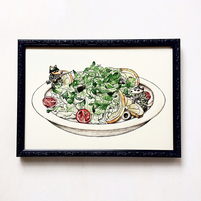 A4 Salad Survival Game Art print - โปสเตอร์ - กระดาษ สีเขียว