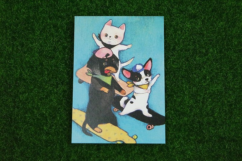 動物們玩滑板插畫明信片 - 心意卡/卡片 - 紙 