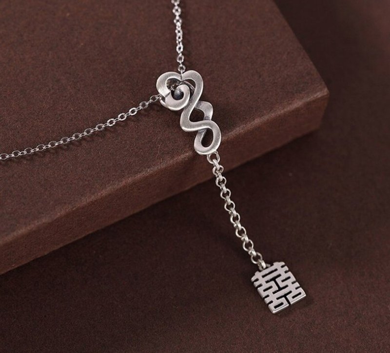 Thai Silver Ethnic Lucky Cloud Pendants Necklaces NO Chains Double Happy XI - 長項鍊 - 純銀 銀色