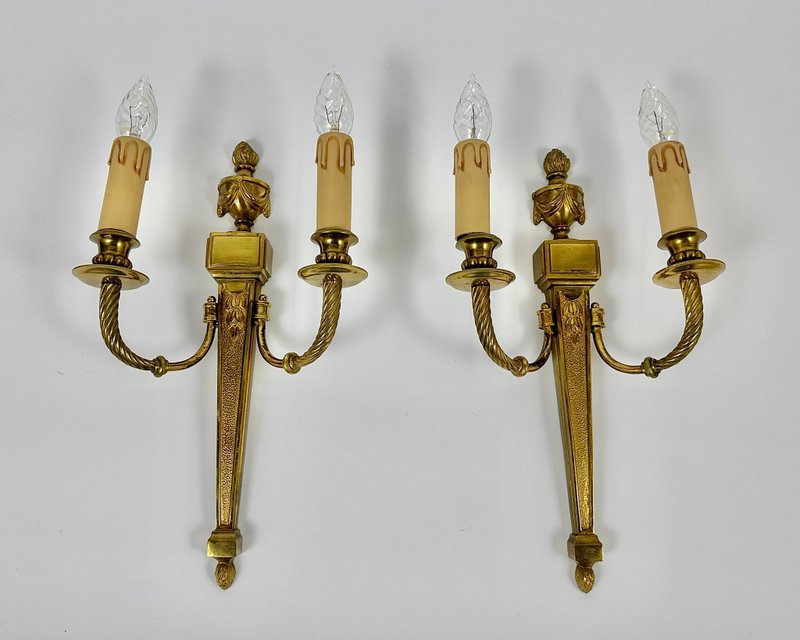 Antique Wall Light Sconces in Gilt Bronze, Set 2, Empire Style, France, 1930s - Lighting - Other Metals Gold