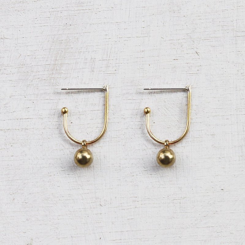 Minimal Brass Dot Hoop Earrings - Sterling Silver Posts - ต่างหู - ทองแดงทองเหลือง สีทอง