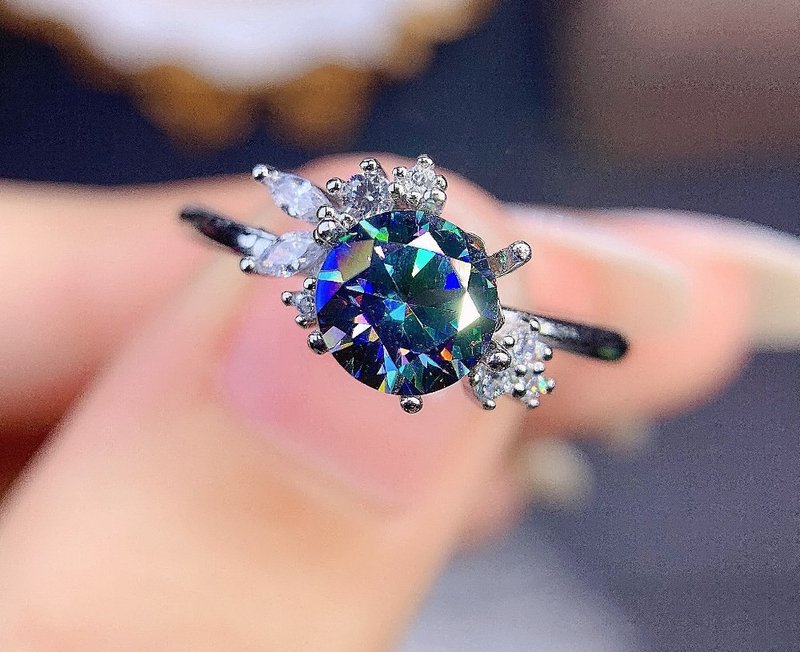 1.0 CT Black Multicolor Moissanite Ring, 1 CT Moissanite Ring, Black Moissanite - 戒指 - 其他金屬 黑色
