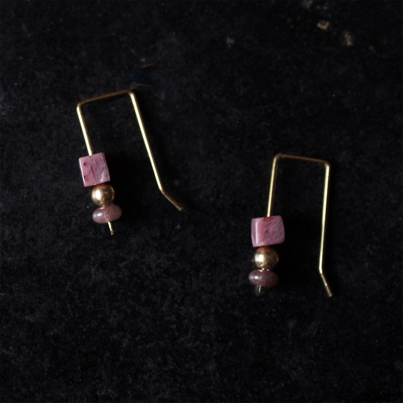 紫東菱玉紅紋石長方形小耳環 - 耳環/耳夾 - 其他材質 粉紅色