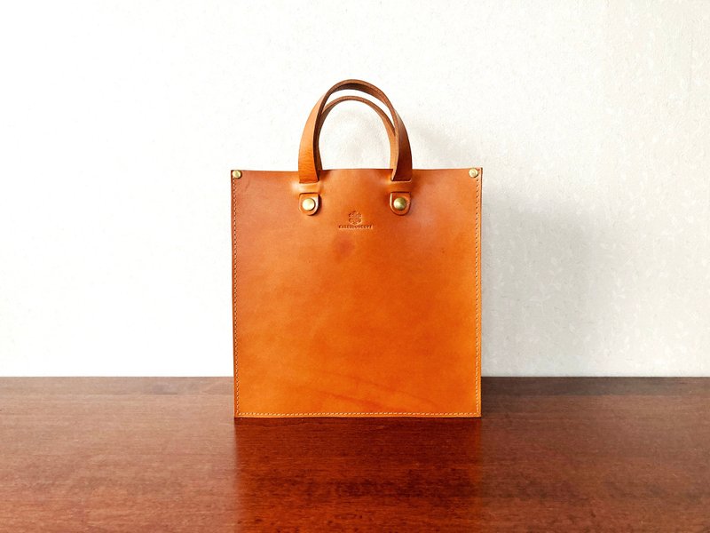 Tochigi leather edge tote bag SUI square M size amber - Handbags & Totes - Genuine Leather Brown