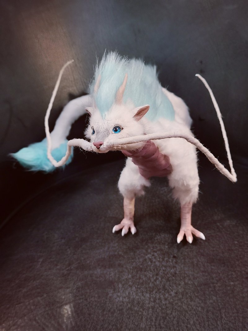 Haku Dragon fantasy art doll poseable whiskers poseable Christmas Gift - 公仔/玩偶 - 其他人造纖維 白色
