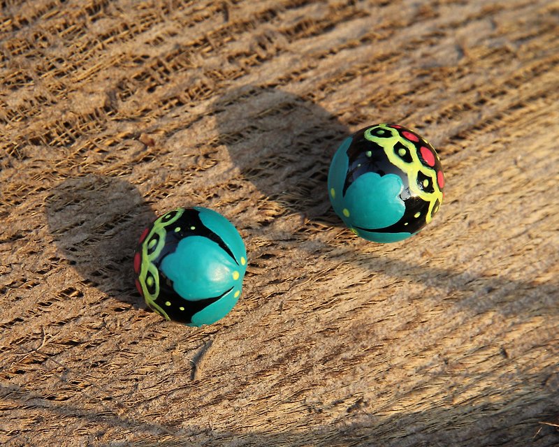 Black sphere earrings tropical flower sketch hand drawn - Earrings & Clip-ons - Plastic Multicolor