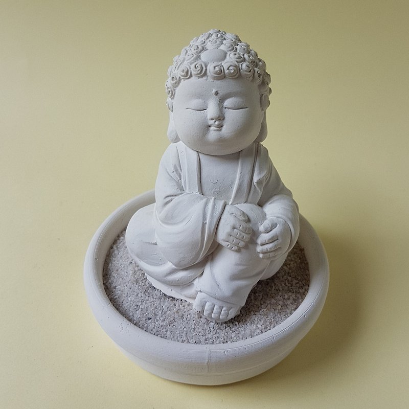 Miniature Small meditation Buddha 1806,  w/small dish holder set - Fragrances - Other Materials White