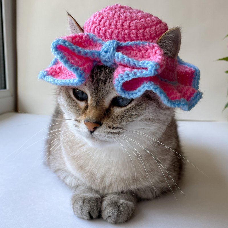 Cat hat with bow. Cat summer hat. Crochet pattern. - 手工藝教學/工具書 - 其他材質 