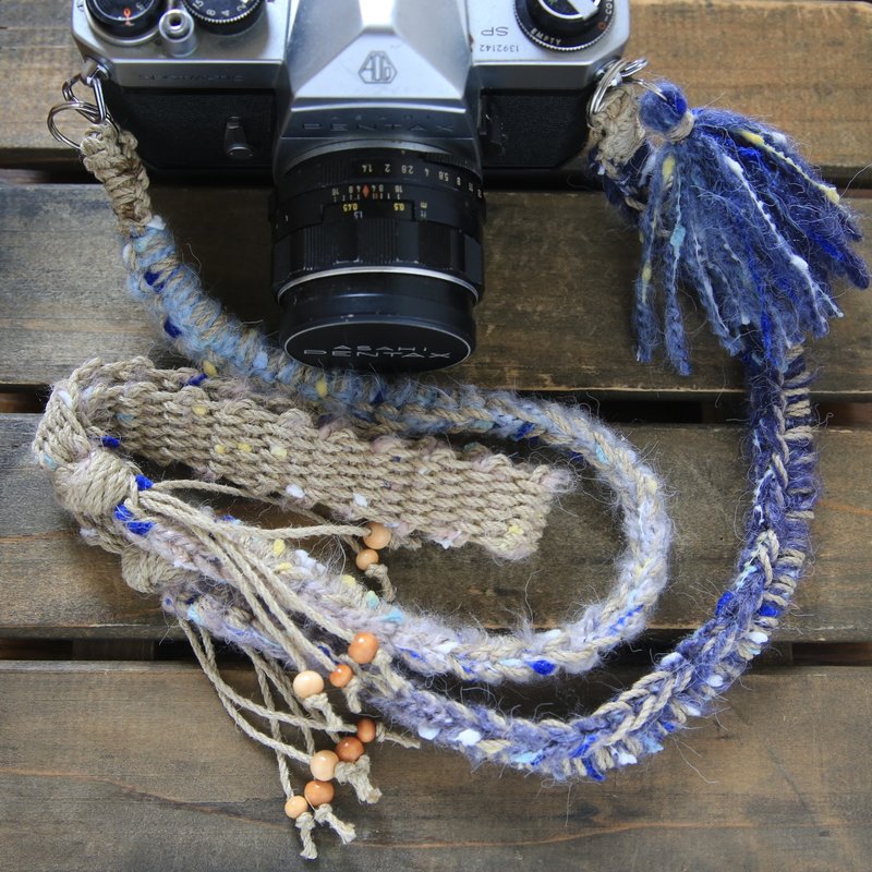 Lanyard/Blue knitted hemp camera strap/belt - Camera Straps & Stands - Cotton & Hemp Blue