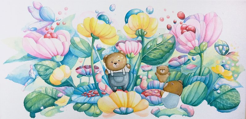 Bear family original painting.acrylic colour. - ตกแต่งผนัง - วัสดุอื่นๆ หลากหลายสี