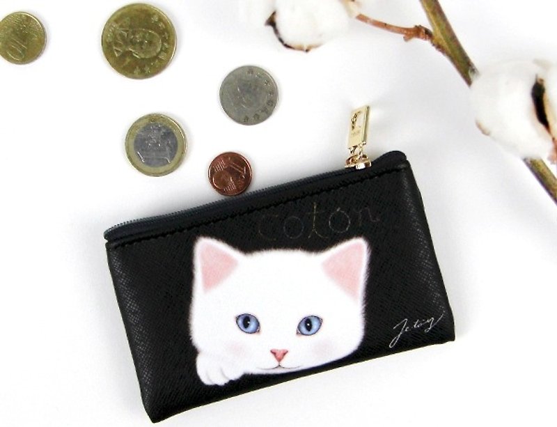 Jetoy, sweet cat card Purse _Coton (J1605105) - Coin Purses - Other Materials Black