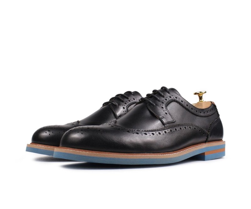 Blue rubber sole carved Oxford shoes-RX-10A - รองเท้าอ็อกฟอร์ดผู้ชาย - หนังแท้ สีดำ