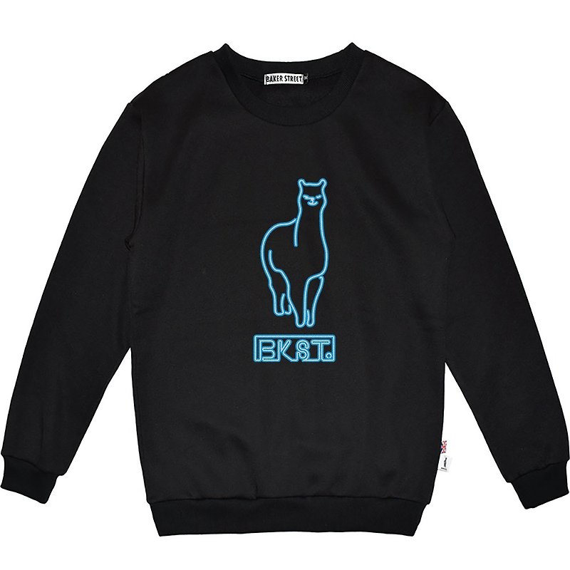 British Fashion Brand -Baker Street- Neon Alpaca Printed Sweatshirt - Unisex Hoodies & T-Shirts - Cotton & Hemp Black