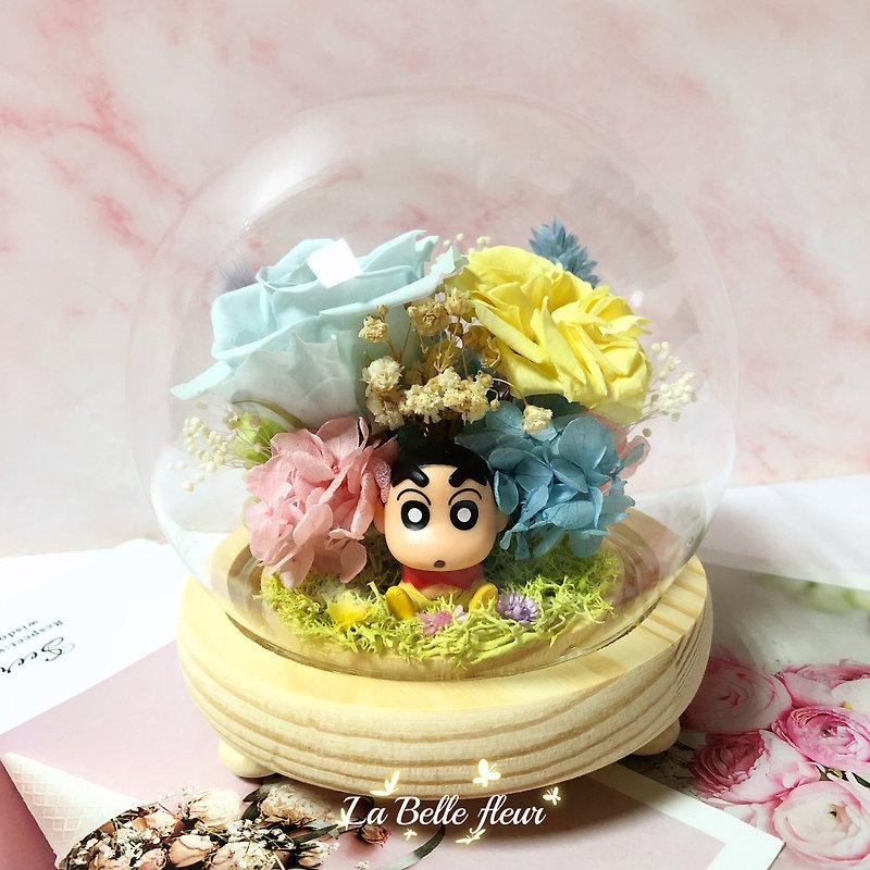 24hr shipment [Crayon Shin-chan] Eternal Flower Night Light Glass Cup/Birthday Gift/Valentine’s Day Gift - ช่อดอกไม้แห้ง - พืช/ดอกไม้ 