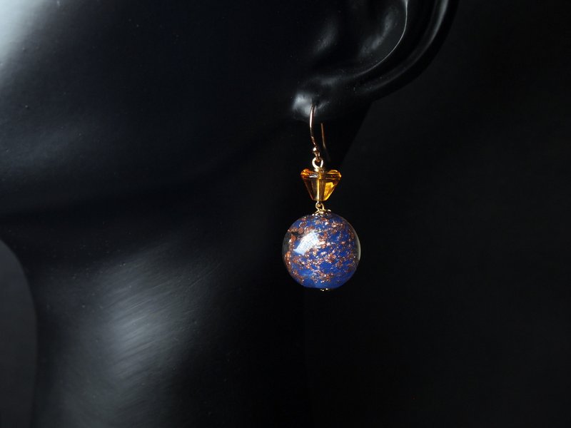 #GE0421 Murano Glass Beads Earring - ต่างหู - แก้ว สีน้ำเงิน