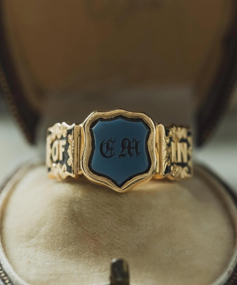 1868年古董喬治時期18k金和黑琺瑯印章戒指 - 戒指 - 24k 金 