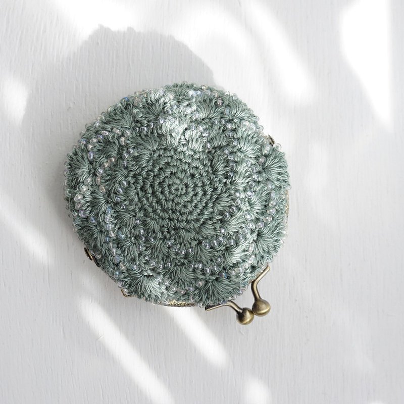 Ba-ba handmade Crochet round pouch  No.C1552 - 化妝包/收納袋 - 其他材質 綠色