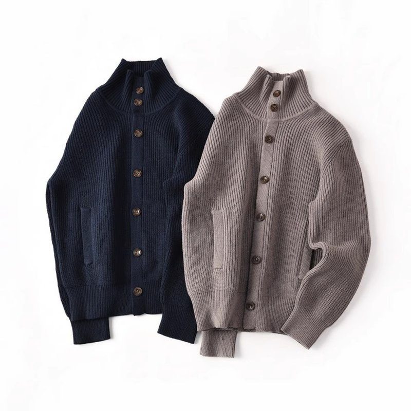 JANWONG Sheep wool turtleneck cardigan sweater jacket sweater jacket - สเวตเตอร์ผู้ชาย - ขนแกะ 