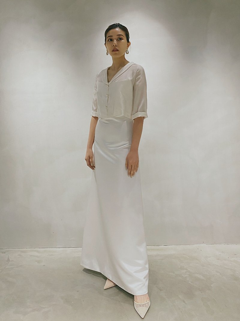 ＆哲学シンプルなウェディングドレス-ロープスリングドレス＆シルクコート - ワンピース - その他の素材 ホワイト