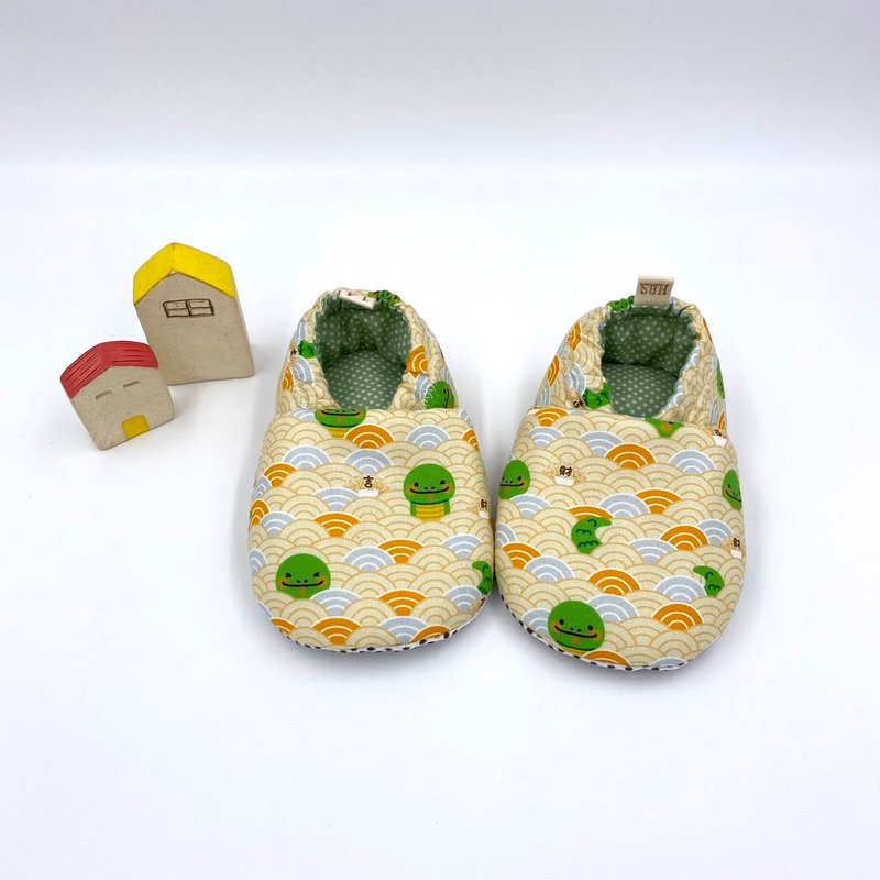 Wave Green Snake - preliminary shoes/growth shoes/walking shoes - Baby Shoes - Cotton & Hemp Green