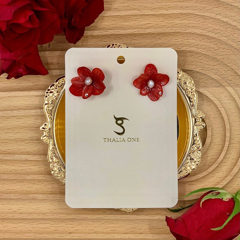 Plants & Flowers Earrings & Clip-ons Red - Classic Daily Love Crimson Series Real Flower Natural Pearls (Ear Pins/ Clip-On/Earrings)
