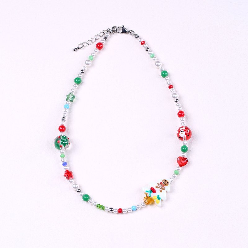 Christmas, Glass, Christmas Tree, Beaded, Pearl, Necklace - Necklaces - Colored Glass 
