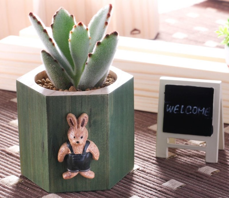 [Log fleshy pots - fir green rabbit] wooden storage box flower / plant free - Plants - Wood 