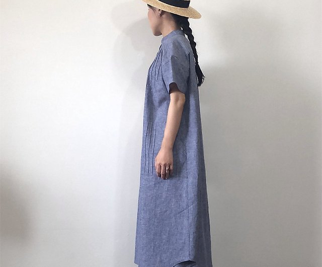 Linen blue short-sleeved dress - Shop Addition X Addition One 