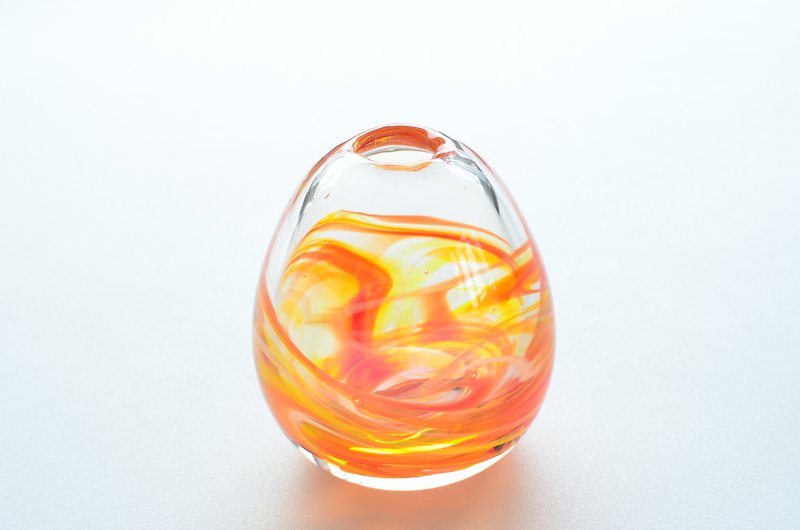 一輪挿し/オレンジマーブル/手のひらサイズ - 花瓶/花器 - 玻璃 橘色
