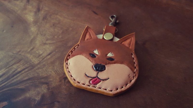 Shiba Inu gogoro key pure cowhide leather case - ที่ห้อยกุญแจ - หนังแท้ สีส้ม