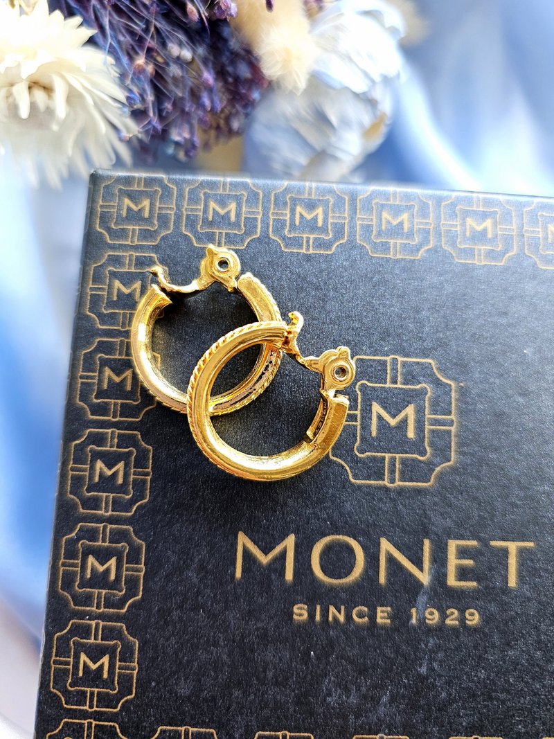 MONET金繩C型摩登夾式耳環/Vintage美國西洋古董飾品 - 耳環/耳夾/耳骨夾 - 其他金屬 
