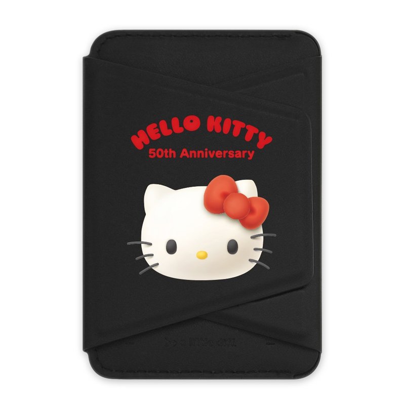 HelloKitty50週年－經典黑色款 支架磁吸卡包  小牛皮感 手機支架 - 手機/平板支架 - 人造皮革 黑色