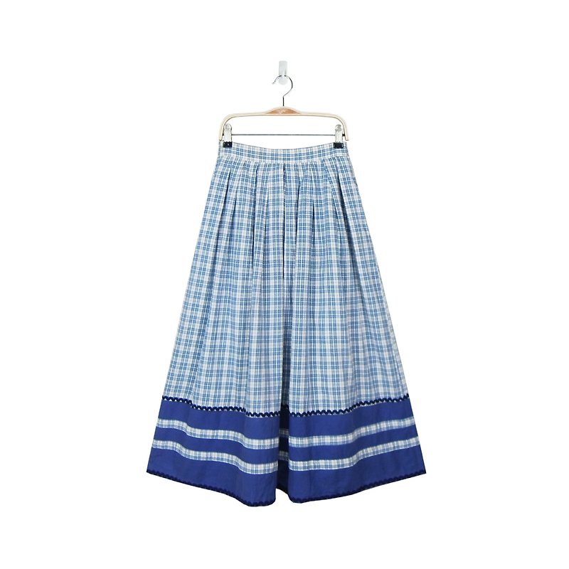 A‧PRANK：DOLLY ::ヴィンテージ青と白の市松模様のトリムウエストプリーツヴィンテージYuanqunのヴィンテージパッチワーク（ベルトの後ろ） - スカート - コットン・麻 