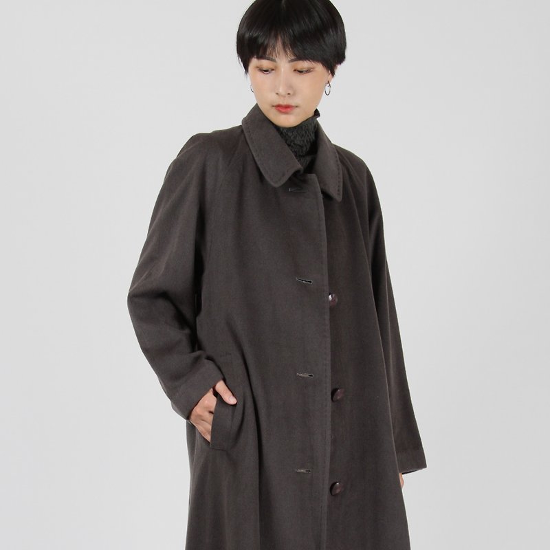 [Egg Plant Vintage] 100% Kashmir wool top fabric vintage coat - Women's Casual & Functional Jackets - Wool 