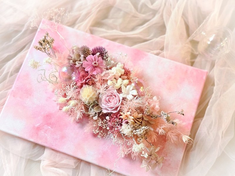 Sparkling immortal flower canvas, gentle pink color, unfading flowers, immortal flowers, dried flowers, opening ceremony - Dried Flowers & Bouquets - Plants & Flowers Pink