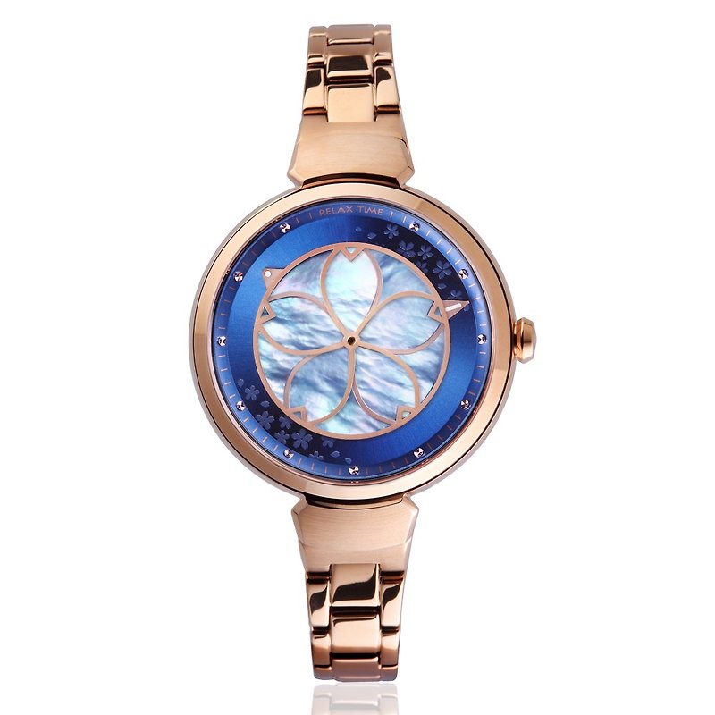 【熱門商品】RELAX TIME年度錶款綻放櫻花系列玫X藍(RT-72-2) - 女裝錶 - 不鏽鋼 藍色