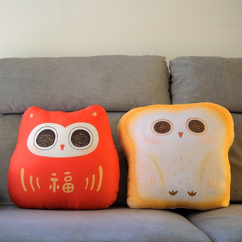 Fortune Owl Pillow Cushion/Toast Owl Pillow Cushion - หมอน - ไฟเบอร์อื่นๆ 