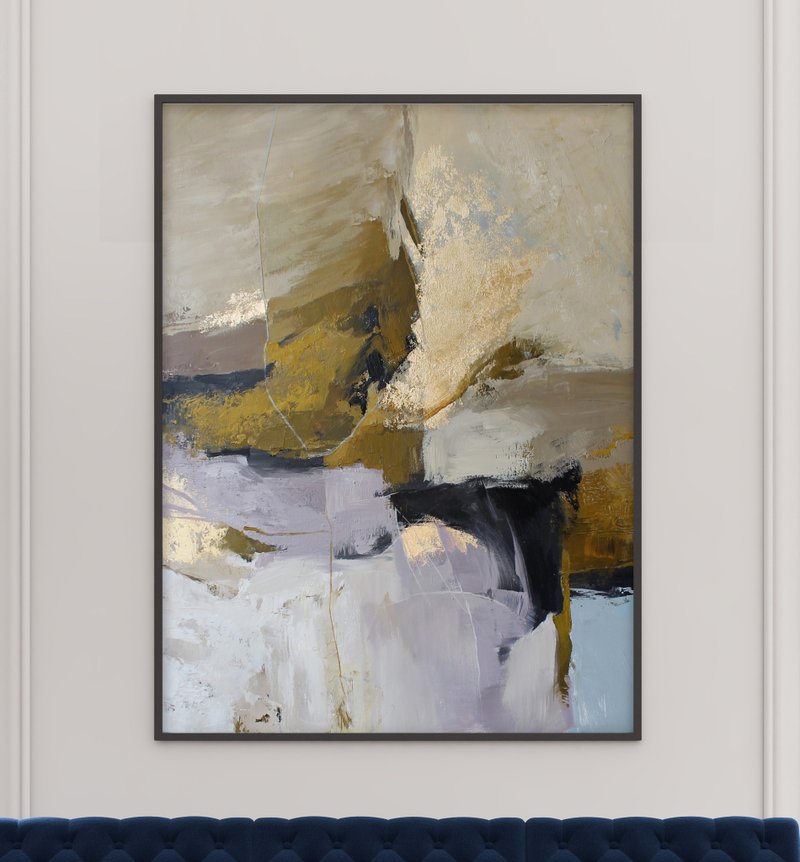 Painting licak blue abstract | Square abstract painting original | Ness - 壁貼/牆壁裝飾 - 棉．麻 咖啡色