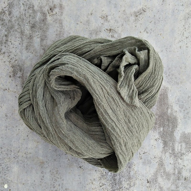 Feliz & Recap [washing wrinkled scarves] Linen Green - Scarves - Cotton & Hemp 