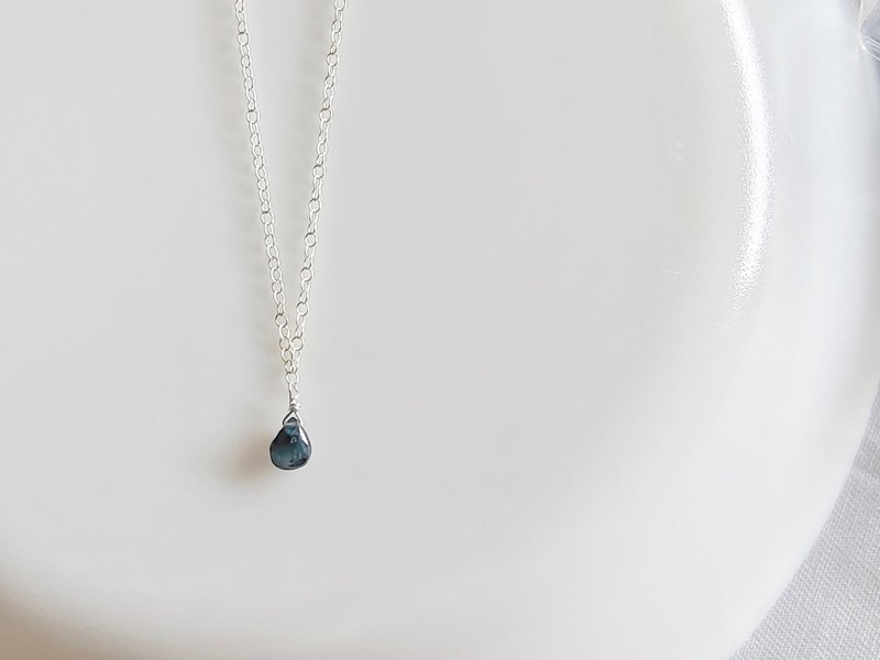 Tiny Teardrop Sapphire Necklace, September Birthstone, SV925/14KGF - Necklaces - Semi-Precious Stones Blue